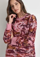 Women's Long Sleeve Sequin Camo Crew Neck Sweater