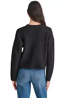 Women's Long Sleeve Cable Crew Neck Sweater