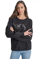 Women's Long Sleeve Sequin Logo Crew Neck Sweater