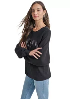 Women's Long Sleeve Sequin Logo Crew Neck Sweater