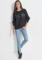 Women's Long Sleeve Sequin Logo Crew Neck Sweater