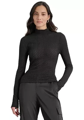 Women's Long Sleeve Pebble Lace Mock Neck Top