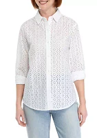 Women's Roll Sleeve Eyelet Shirt