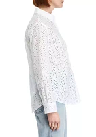 Women's Roll Sleeve Eyelet Shirt