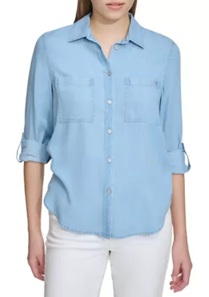 Women's Long Sleeve Chambray Tencel Shirt