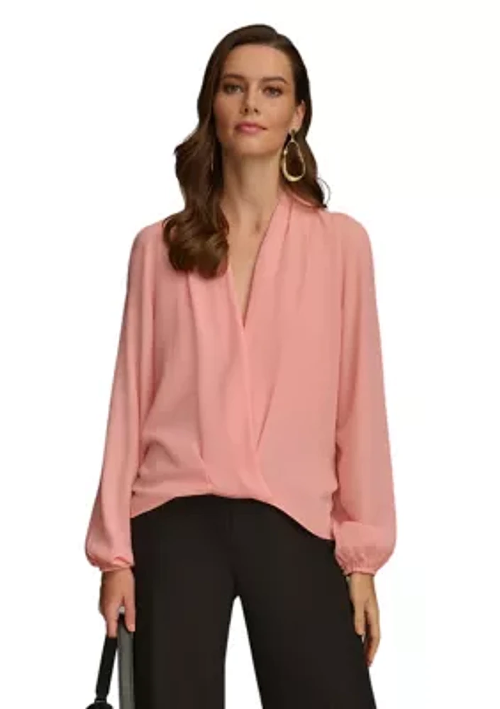 Women's Cold Shoulder Blouson Wrap Blouse