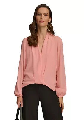 Women's Cold Shoulder Blouson Wrap Blouse