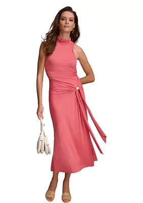 Women's Sleeveless Tie Waist Mock Neck Dress