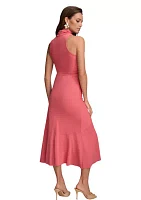 Women's Sleeveless Tie Waist Mock Neck Dress