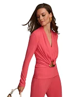 Women's Long Sleeve Wrap Front Hardware Top