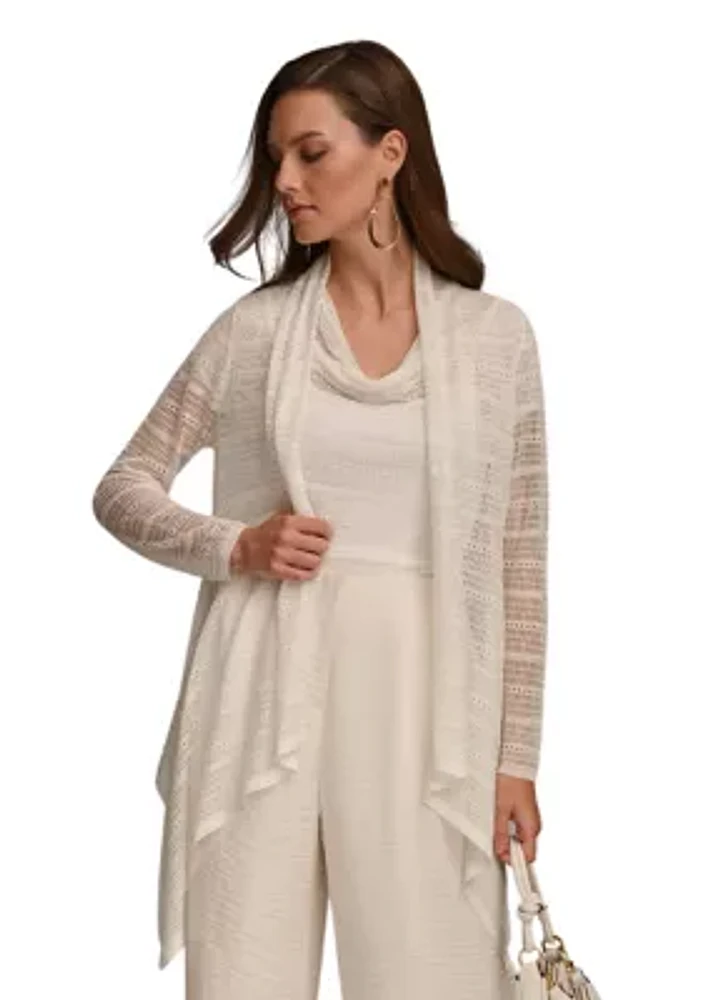 Women's Long Sleeve Pointelle Open Cardigan