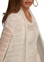 Women's Long Sleeve Pointelle Open Cardigan