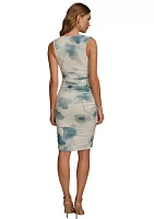 Women's Sleeveless Cowl Neck Ruched Printed Dress