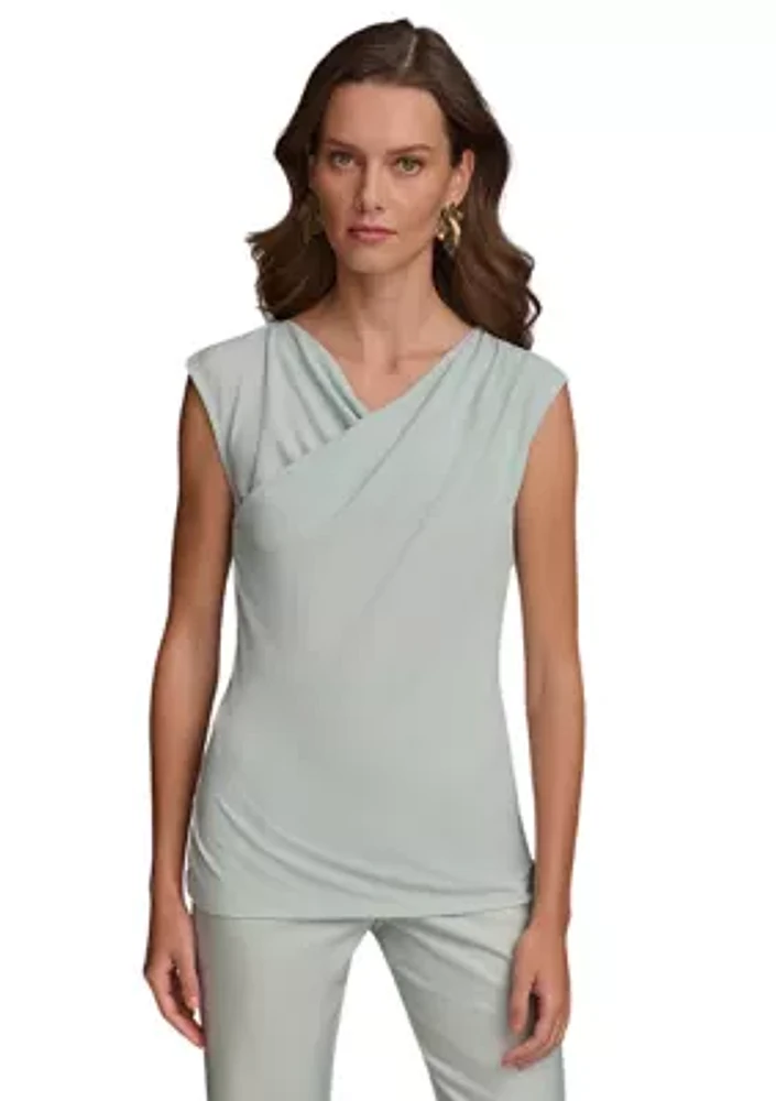 Women's Cap Sleeve Asymmetrical Solid Ruched Top