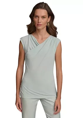 Women's Cap Sleeve Asymmetrical Solid Ruched Top