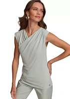 Women's Cap Sleeve Asymmetrical Solid Ruched Top