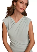 Women's Cap Sleeve Asymmetrical Solid Ruched Top