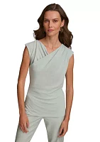 Women's Cap Sleeve Asymmetrical Solid Ruched Top