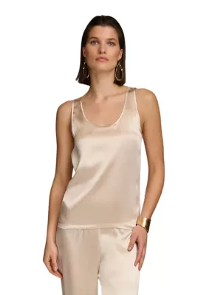 Women's Sleeveless Scoop Neck Satin Tank Top