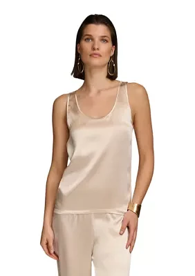 Women's Sleeveless Scoop Neck Satin Tank Top