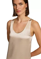 Women's Sleeveless Scoop Neck Satin Tank Top