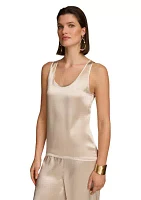 Women's Sleeveless Scoop Neck Satin Tank Top