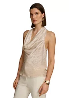 Women's Sleeveless Cowl Neck Lurex Textured Tank Top