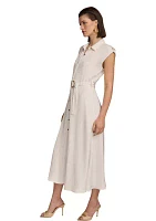 Women's Short Sleeve Tie Waist Shirtdress