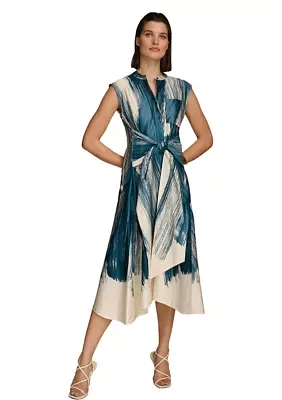 Women's Short Sleeve Brushstroke Print Shirtdress