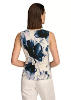 Women's Sleeveless Side Drape Hardware Floral Knit Top