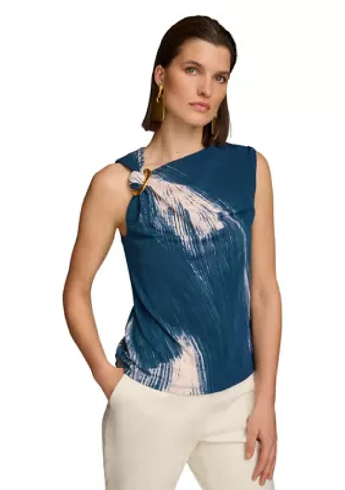 Women's Sleeveless Brushstroke Print Knit Top