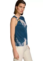 Women's Sleeveless Brushstroke Print Knit Top