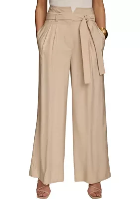 Women's Wide Leg Drapey Pants with Self Belt