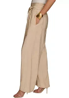 Women's Wide Leg Drapey Pants with Self Belt