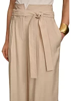 Women's Wide Leg Drapey Pants with Self Belt