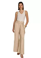 Women's Wide Leg Drapey Pants with Self Belt