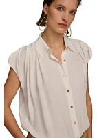 Women's Short Sleeve Elastic Waist Shirt