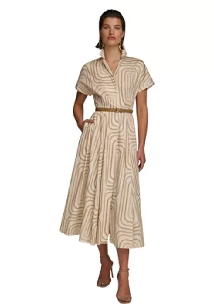 Women's Geo Print Belted Dress