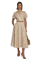 Women's Geo Print Belted Dress