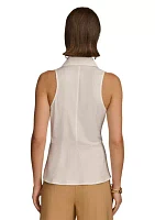 Women's Sleeveless Front Hardware Collared Shirt