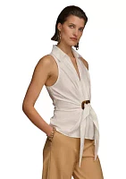 Women's Sleeveless Front Hardware Collared Shirt