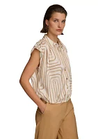 Women's Cap Sleeve Geometric Print Collared Shirt