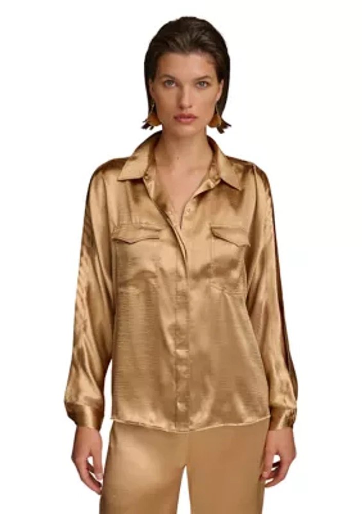 Women's Cold Shoulder Satin Shirt