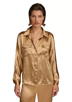 Women's Cold Shoulder Satin Shirt