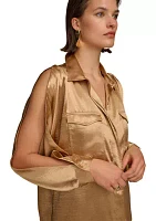 Women's Cold Shoulder Satin Shirt