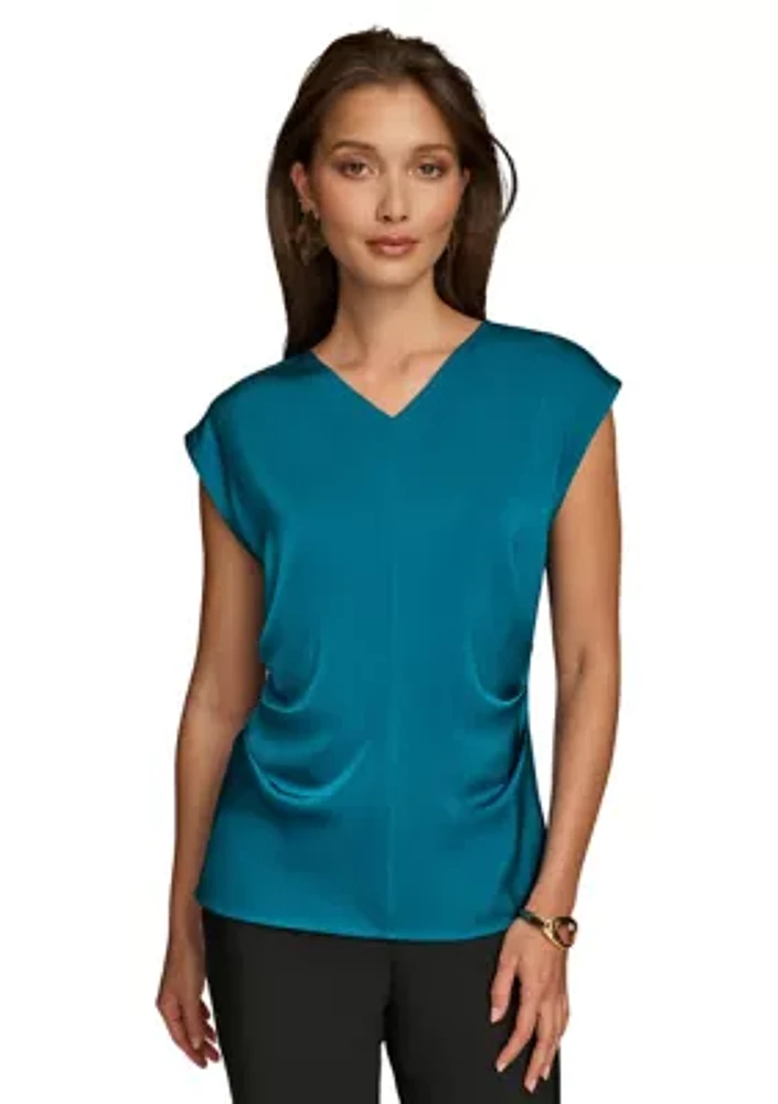 Women's Side Ruched Satin Blouse