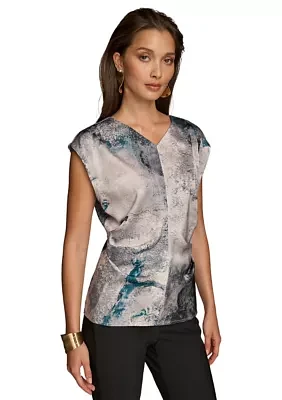 Women's Side Ruched Printed Blouse