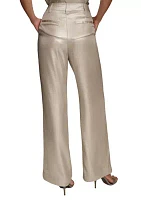 Women's Foil Pleated Wide Leg Pants