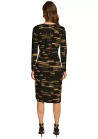 Women's Long Sleeve Gathered Front Printed Dress