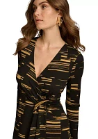 Women's Long Sleeve Gathered Front Printed Dress